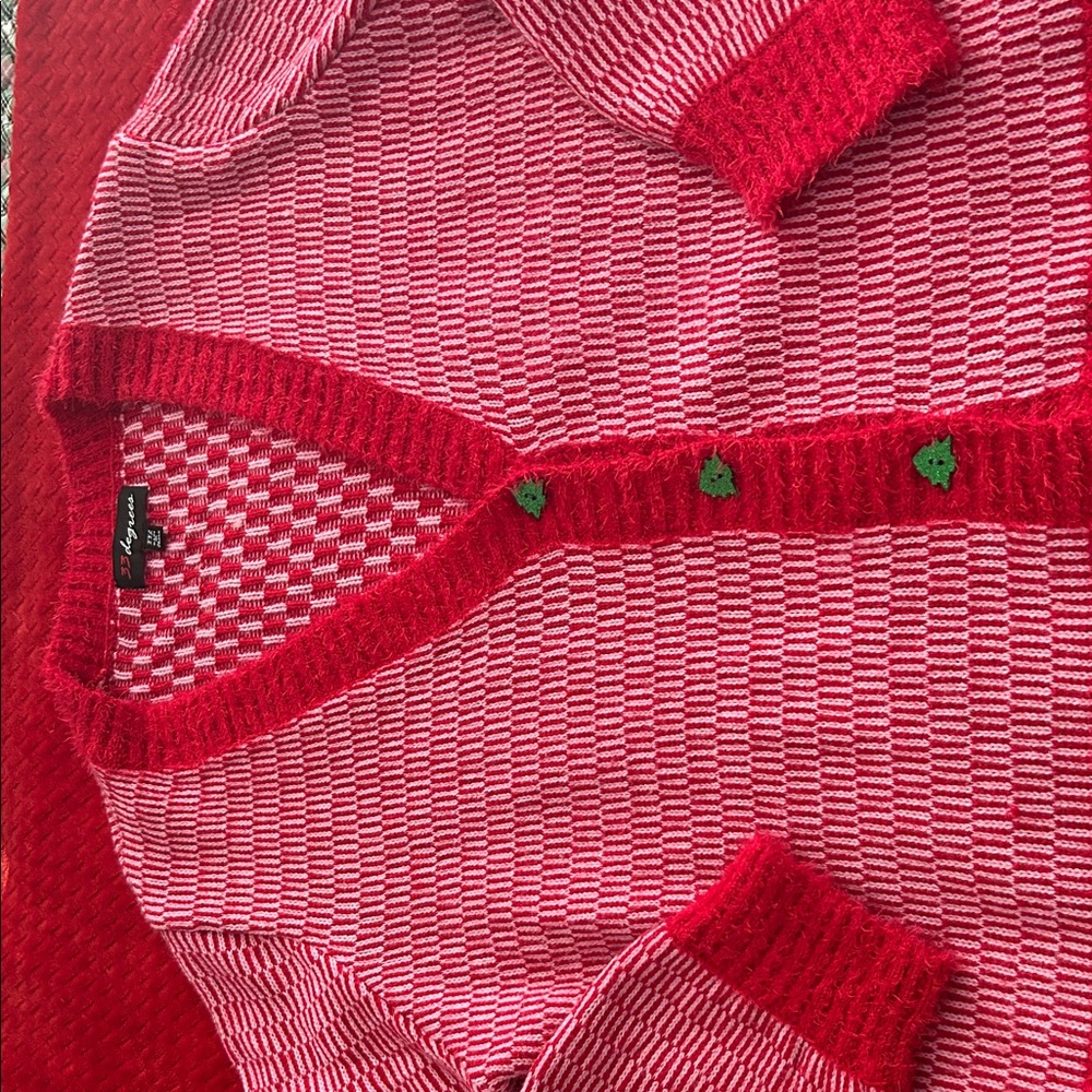 Red and Pink Striped Cardigan